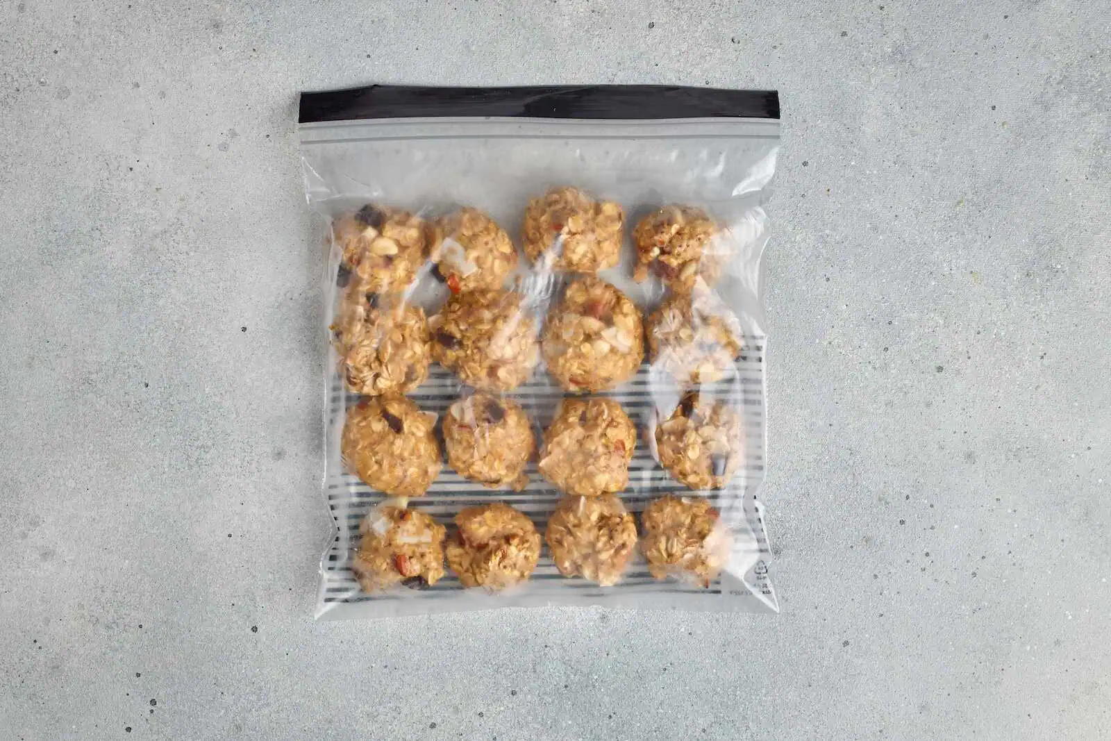 Energizing homemade granola protein bites in a resealable bag, perfect for healthy snacks.